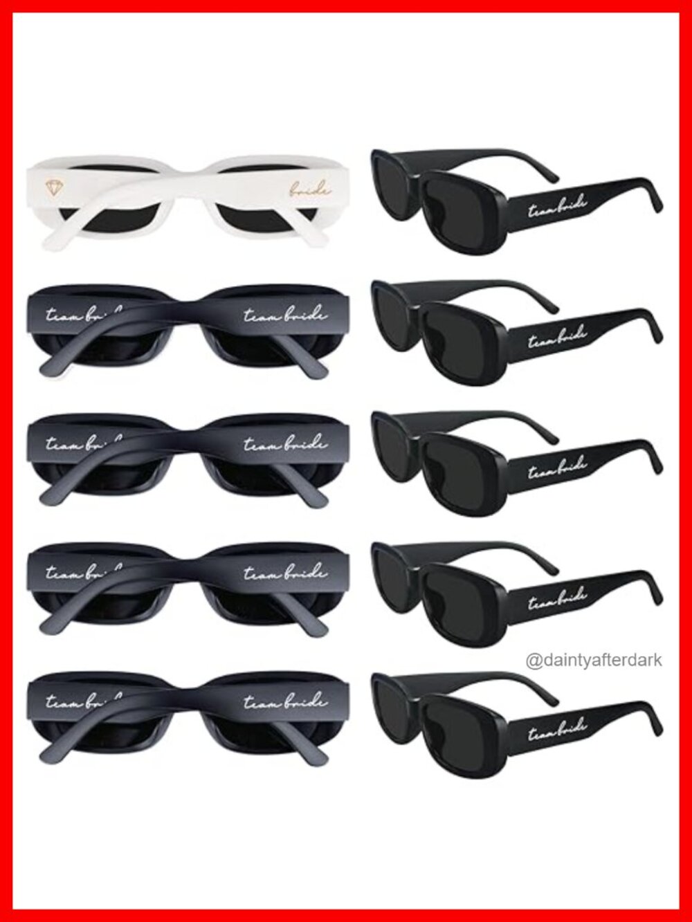 10 Pack Retro Rectangle Sunglasses UV400 Bride Team Bride Bachelorette Party